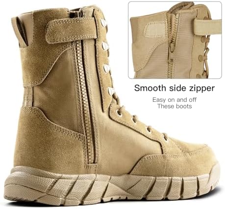 Side zipper design of tactical boots for easy wearing and quick on/off convenience