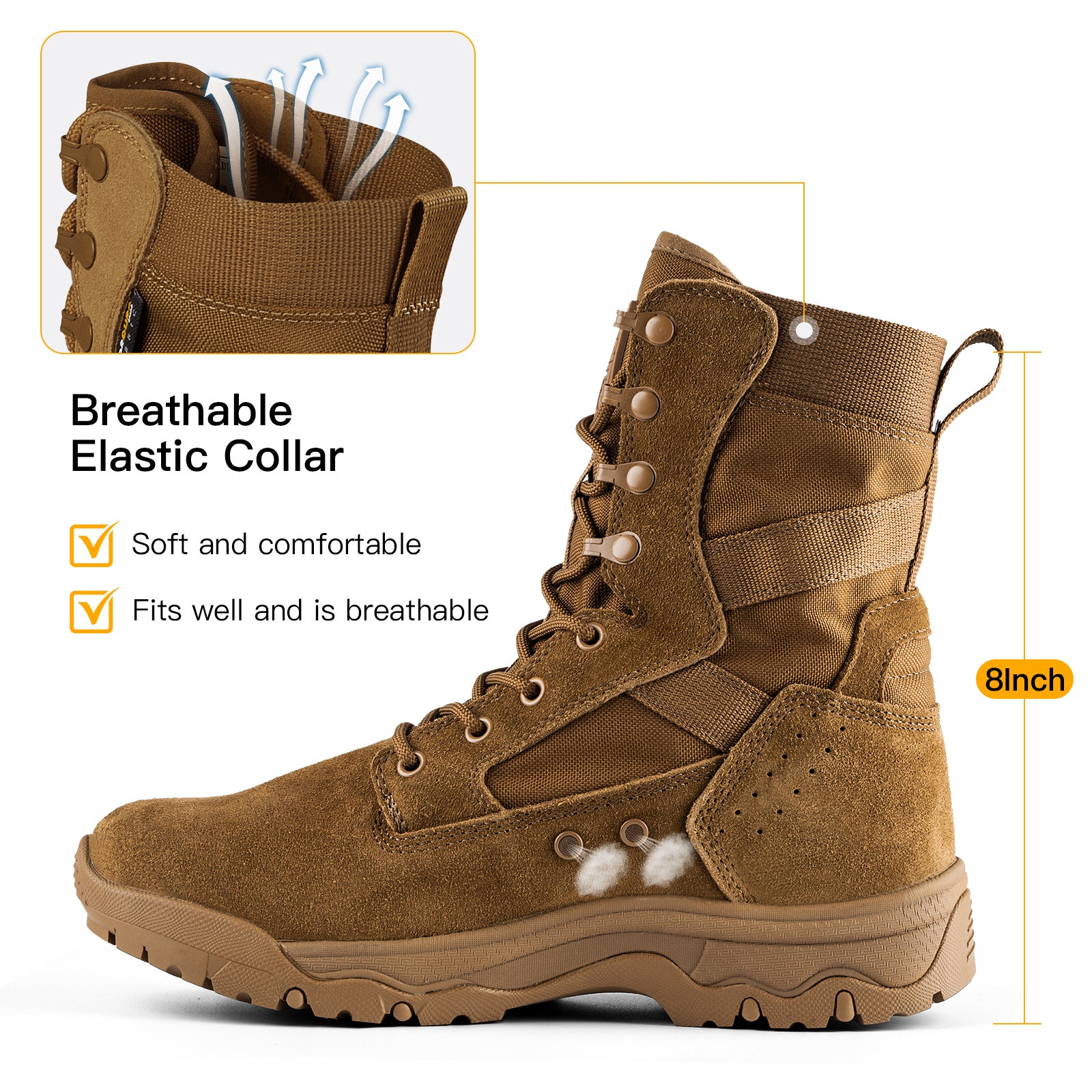 Breathable lightweight men's tactical boots with mesh upper, showcasing airflow design for outdoor activities and work comfort
