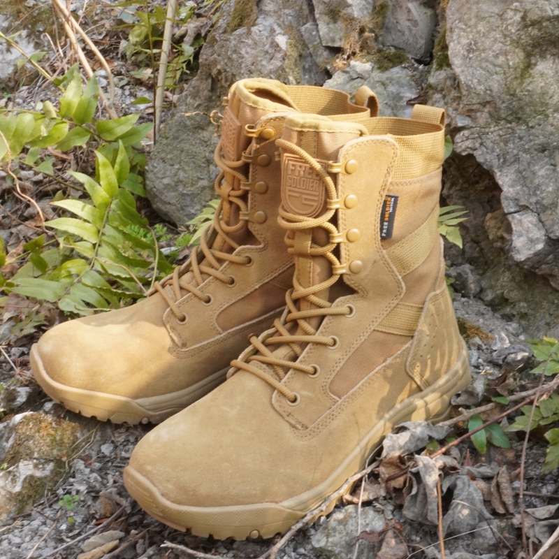 8-inch tactical boots displayed on grass, highlighting their suitability for outdoor activities
