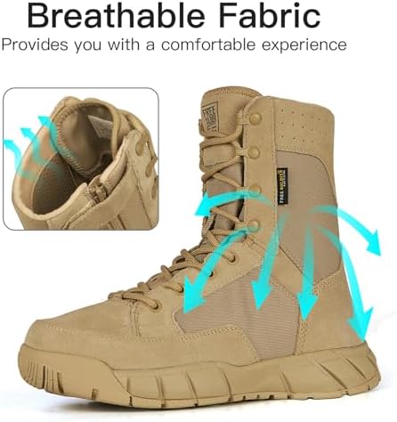 Breathable lightweight men's tactical boots with mesh upper, showcasing airflow design for outdoor activities and work comfort