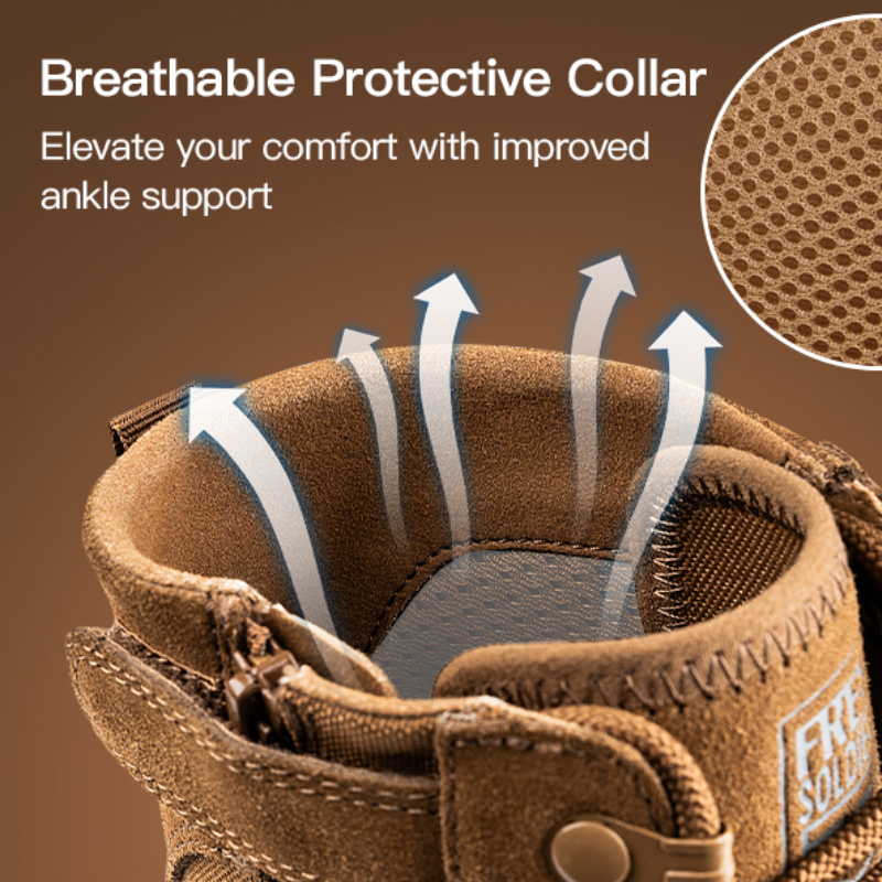 Ventilated collar of men's tactical boots showcasing breathability and comfort for extended wear