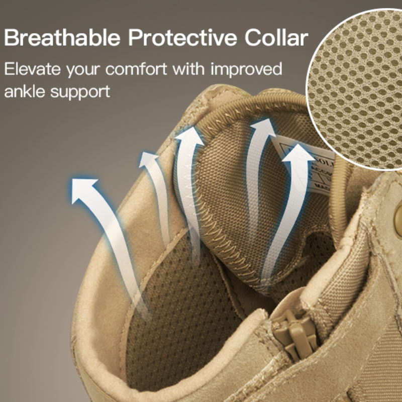 Ventilated collar of men's tactical boots showcasing breathability and comfort for extended wear
